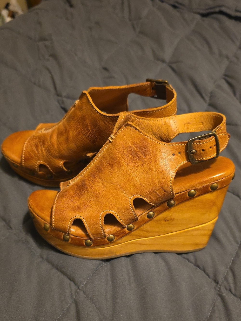 Women's BED STU Naiya Tan Leather Wedge Sandals with Buckle